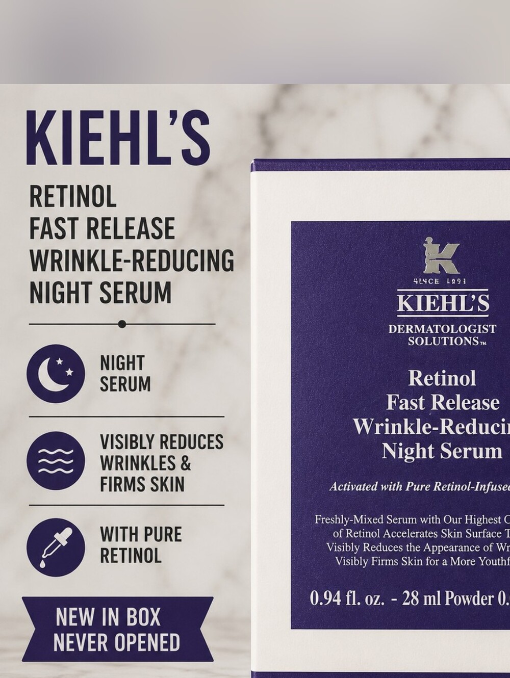 NIB Kiehl's Retinol Fast Release Wrinkle-Reducing Night Serum 0.94 oz Sealed